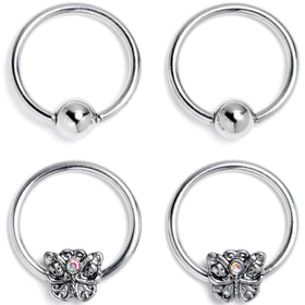 16G 3/8 Aurora Gem Butterfly Ornate BCR Captive Ring Set of 4