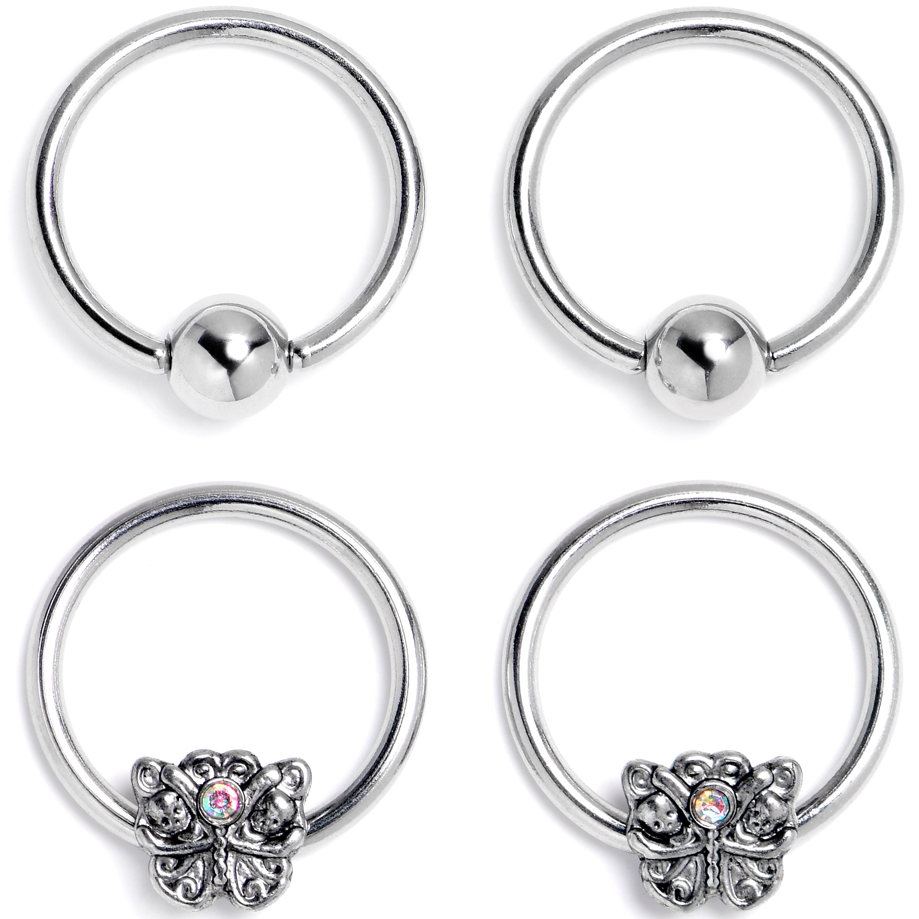 BodyCandy 16G 3/8 Aurora Gem Butterfly Ornate BCR Captive Ring Set of 4 — main product shot