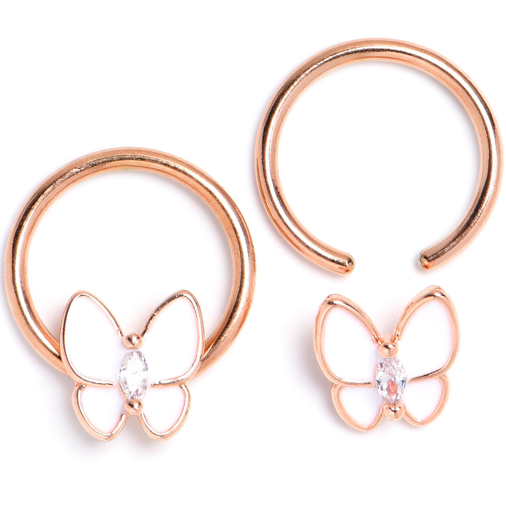 BodyCandy 16G 3/8 Clear Gem Rose Gold Tone Butterfly BCR Captive Ring Set of 4 — lifestyle context