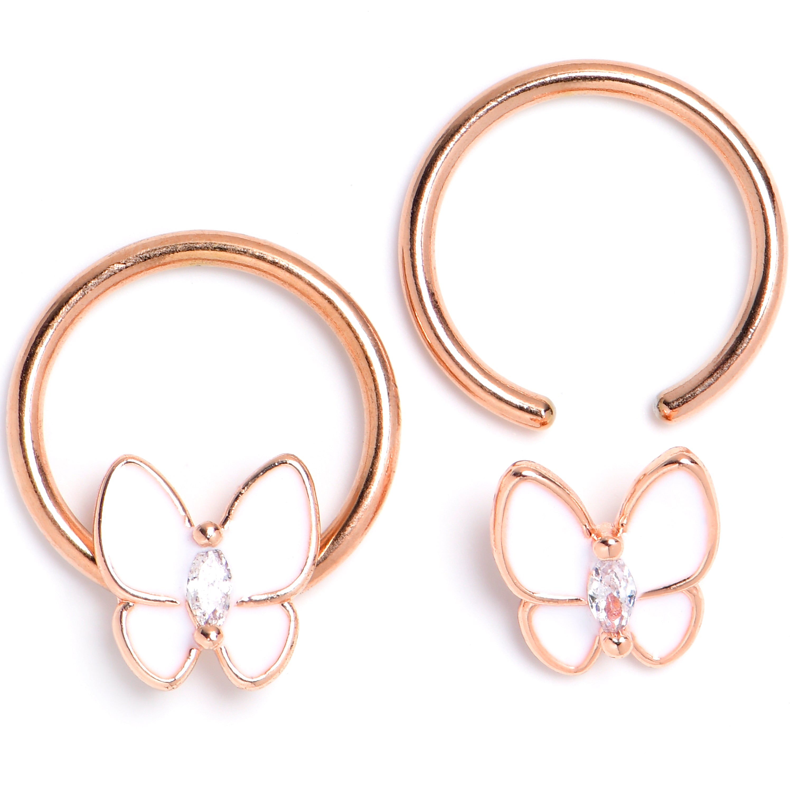 BodyCandy 16G 3/8 Clear Gem Rose Gold Tone Butterfly BCR Captive Ring Set of 4 — lifestyle context