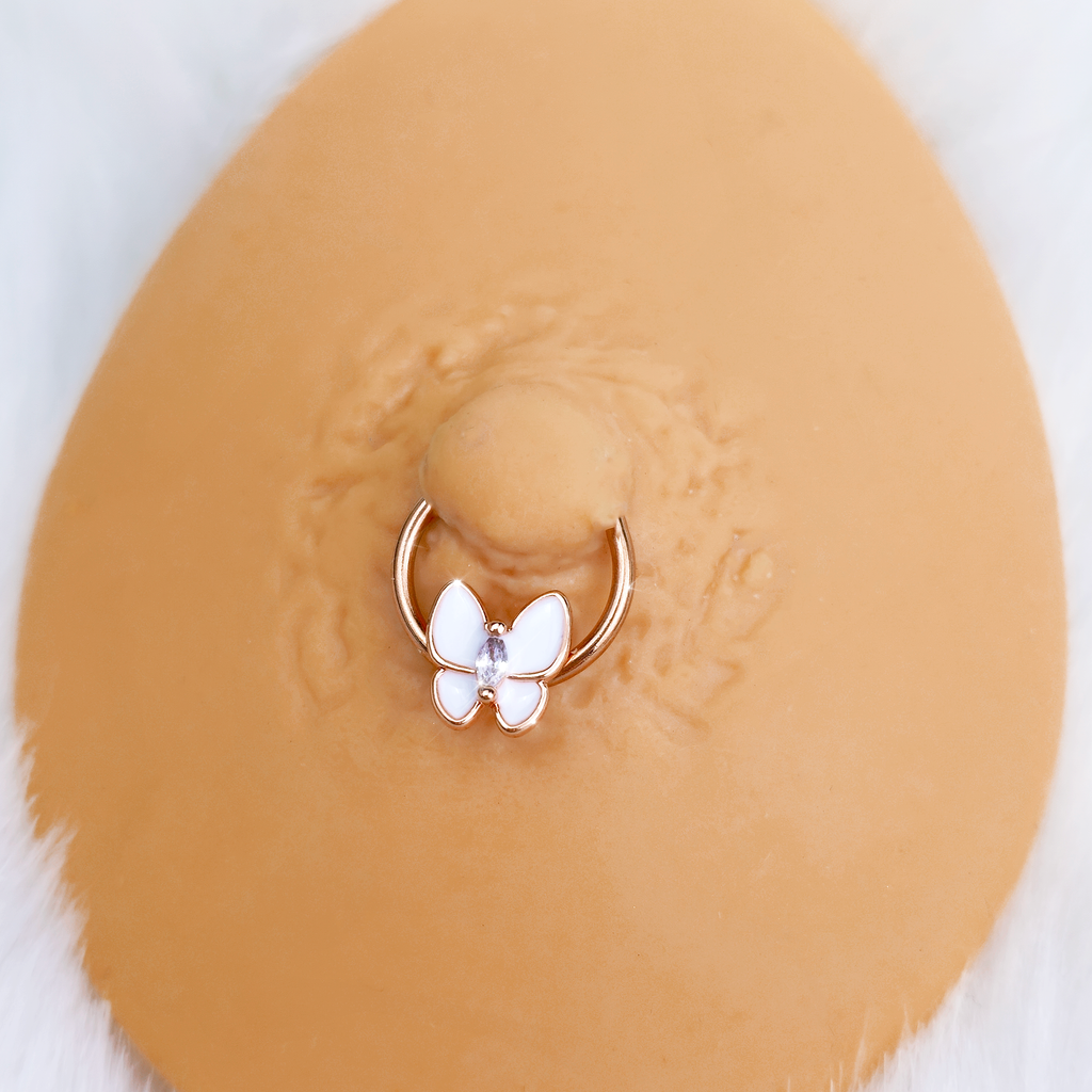 BodyCandy 16G 3/8 Clear Gem Rose Gold Tone Butterfly BCR Captive Ring Set of 4 — detail close-up