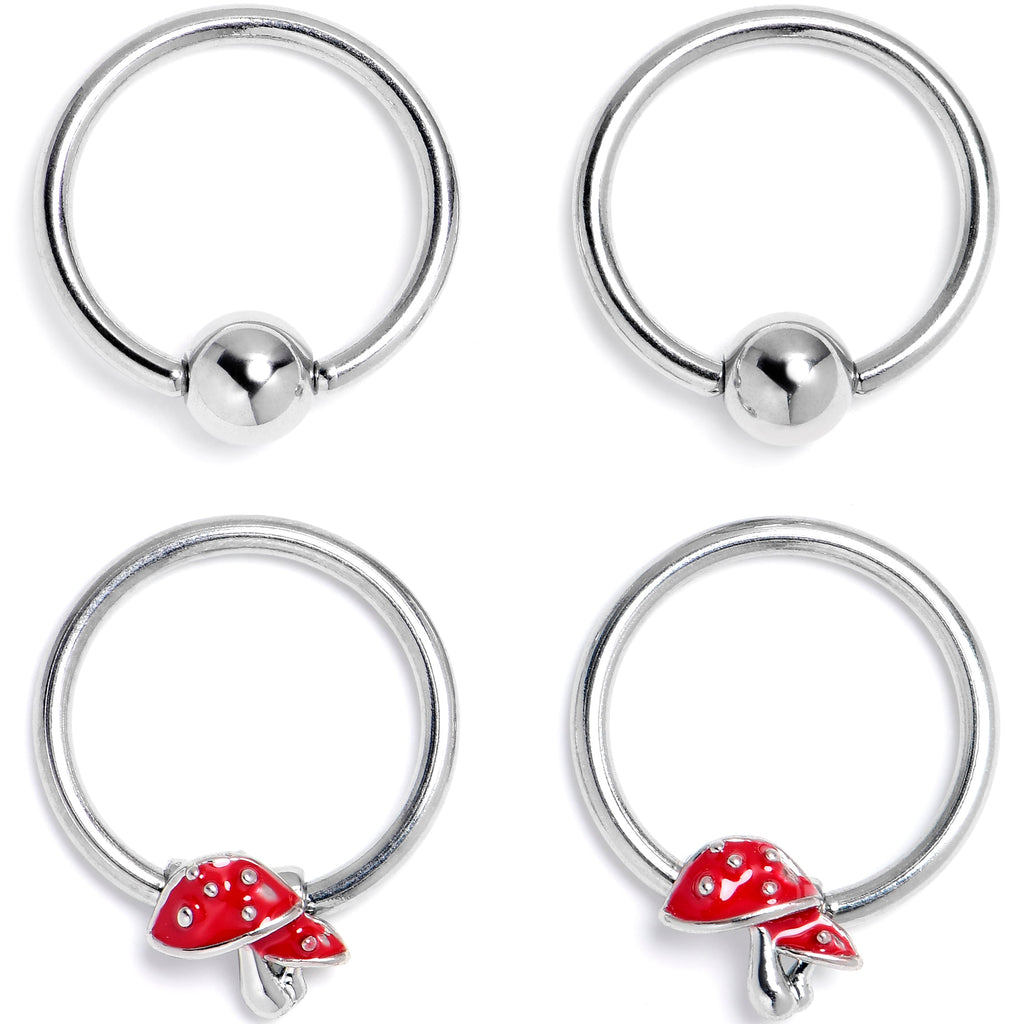 BodyCandy 16G 3/8 Mushroom Red Top BCR Captive Ring Set of 4 — main product shot