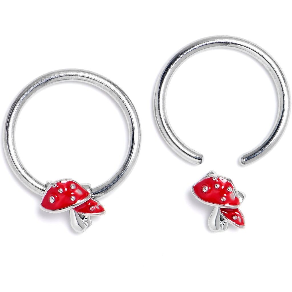 BodyCandy 16G 3/8 Mushroom Red Top BCR Captive Ring Set of 4 — detail close-up