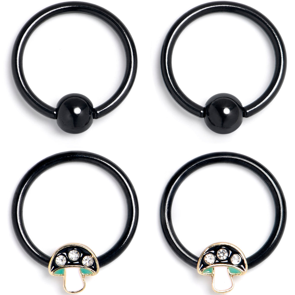 BodyCandy 16G 3/8 Clear Gem Black Mushroom BCR Captive Ring Set of 4 — main product shot