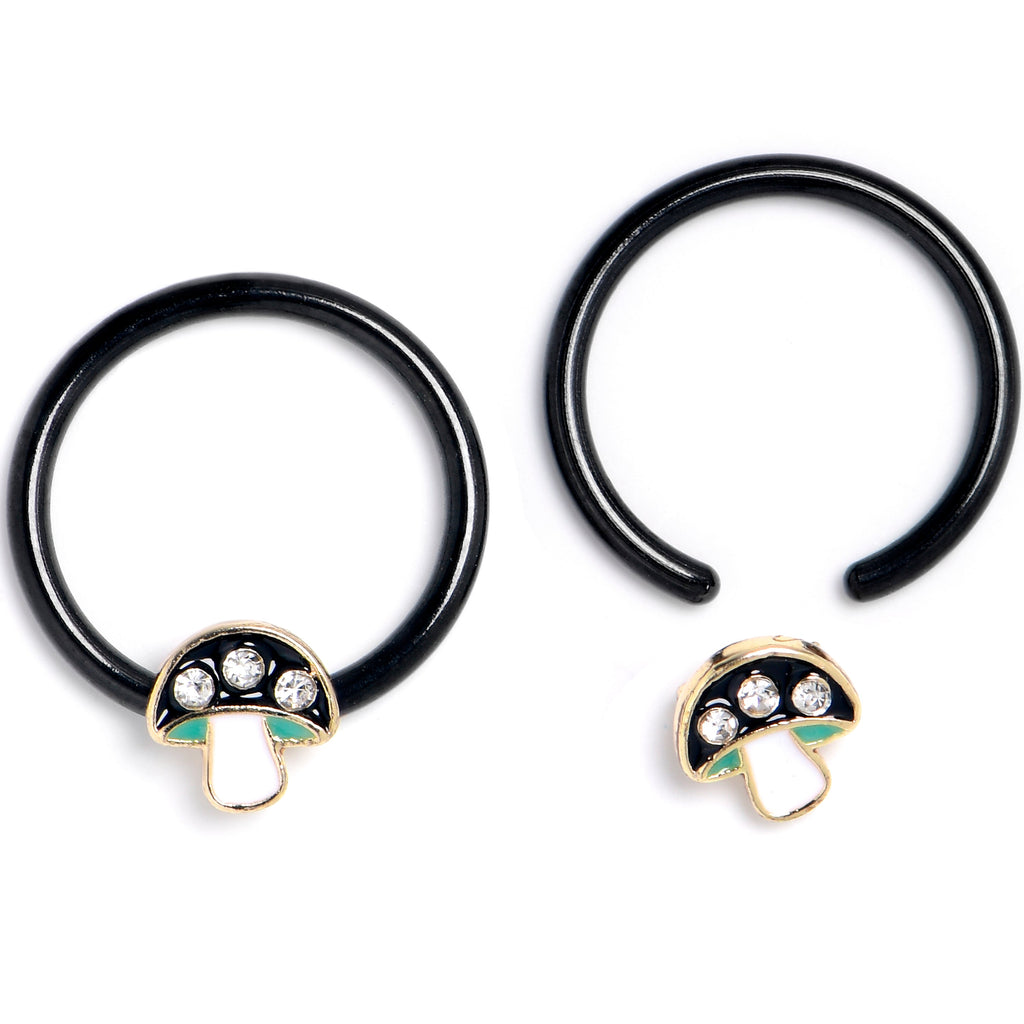 BodyCandy 16G 3/8 Clear Gem Black Mushroom BCR Captive Ring Set of 4 — detail close-up