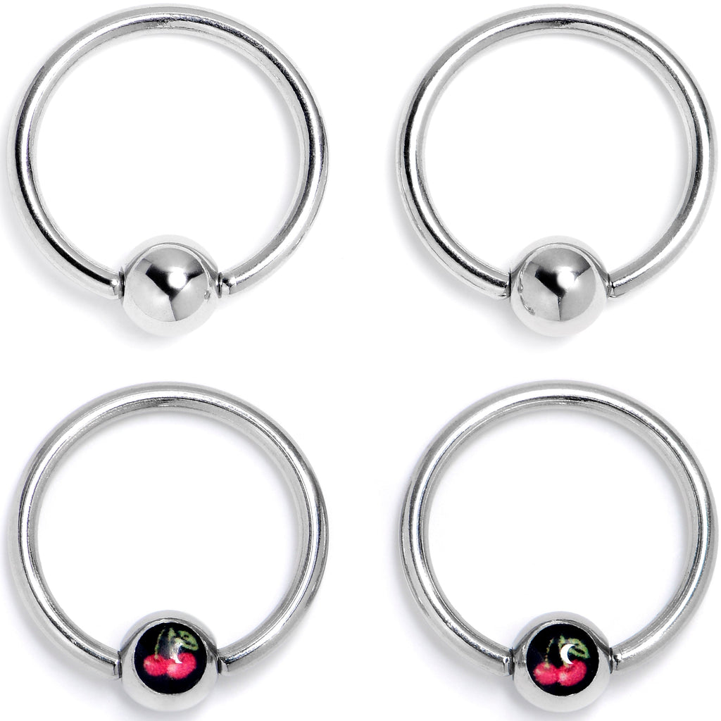 BodyCandy 16G 3/8 Cherry Ball BCR Captive Ring Set of 4 — main product shot