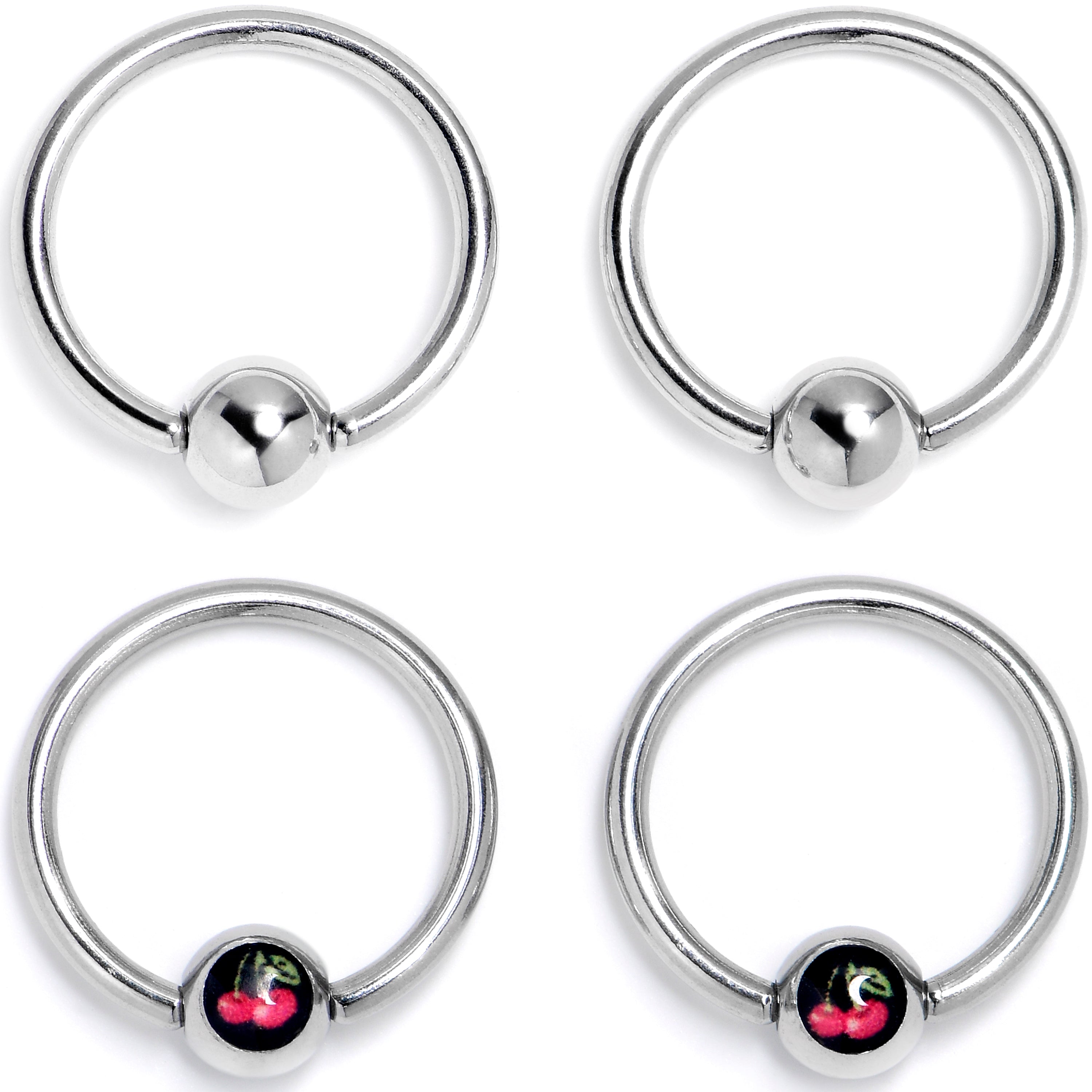 BodyCandy 16G 3/8 Cherry Ball BCR Captive Ring Set of 4 — main product shot