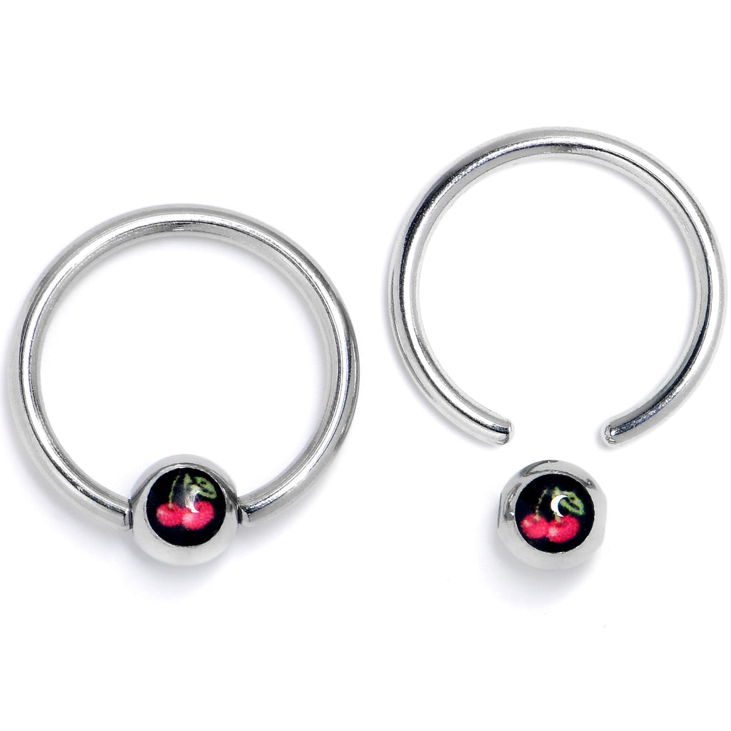 BodyCandy 16G 3/8 Cherry Ball BCR Captive Ring Set of 4 — detail close-up