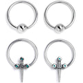 BodyCandy 16G 3/8 Dagger Design Green BCR Captive Ring Set of 4 — main product shot