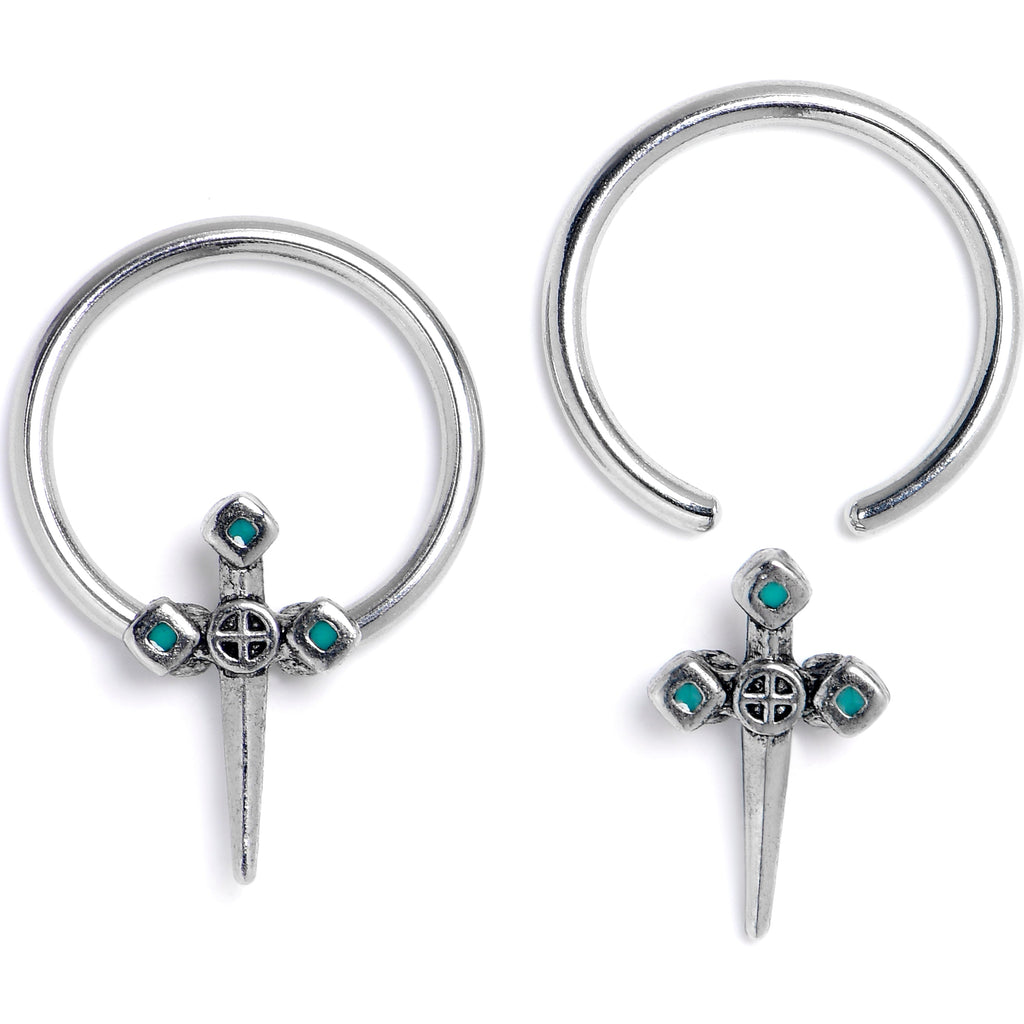 BodyCandy 16G 3/8 Dagger Design Green BCR Captive Ring Set of 4 — detail close-up