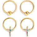 BodyCandy 16G 3/8 Blue Gem Gold Tone Style Knife BCR Captive Ring Set of 4 — main product shot