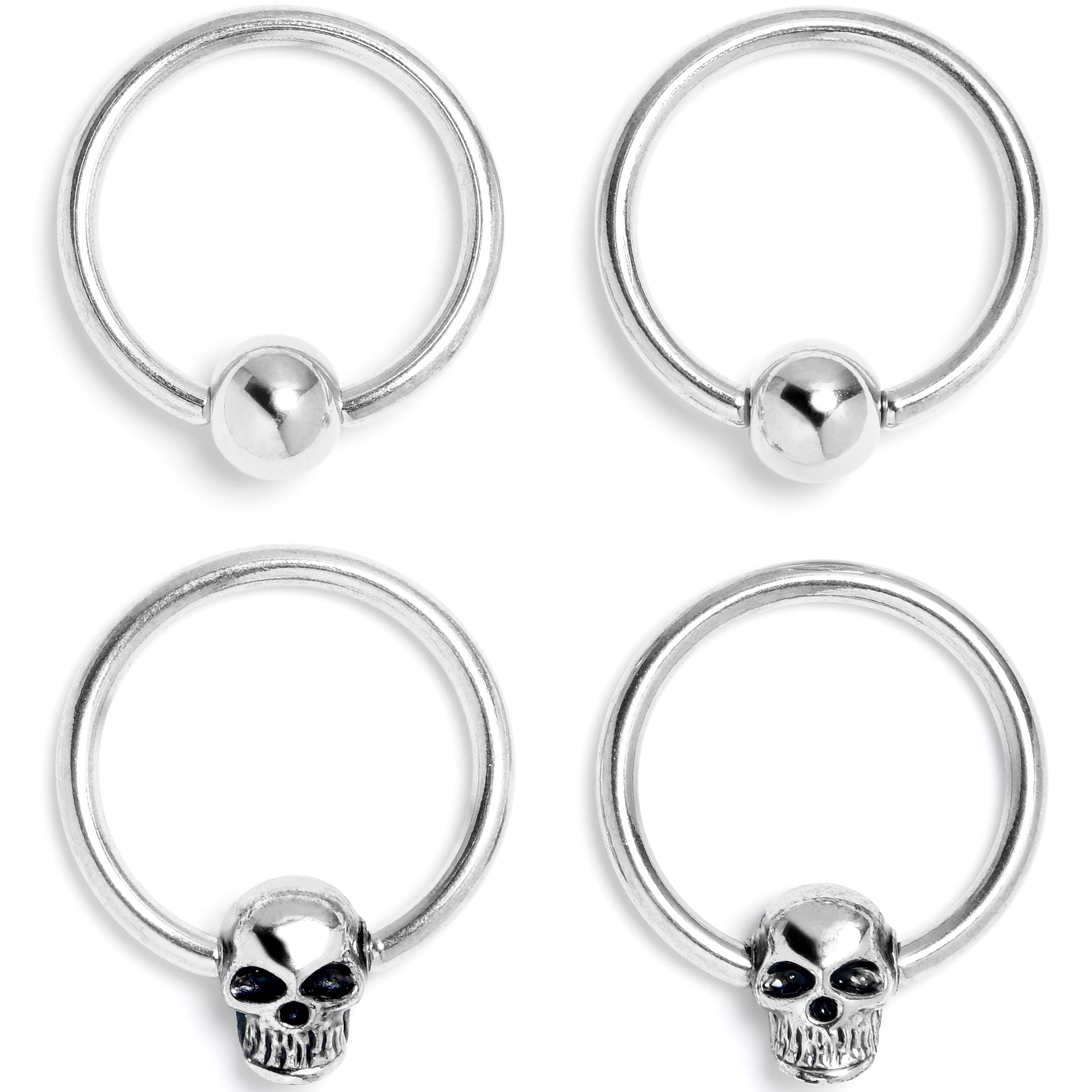 BodyCandy 16G 3/8 Gothic Skulls BCR Captive Ring Set of 4 — main product shot