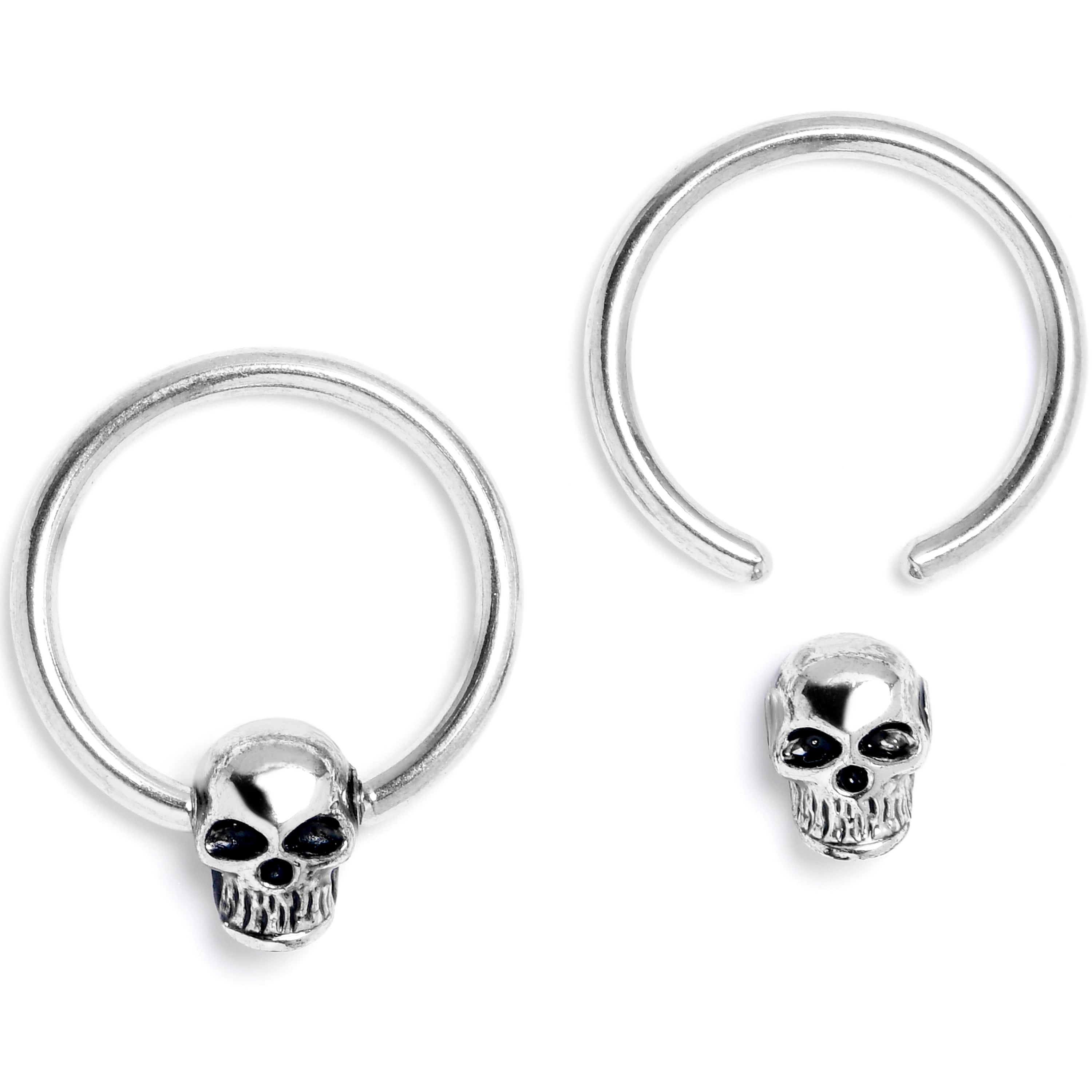 BodyCandy 16G 3/8 Gothic Skulls BCR Captive Ring Set of 4 — detail close-up