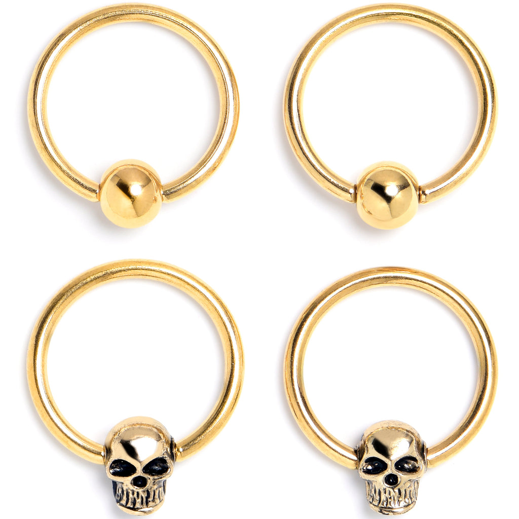 BodyCandy 16G 3/8 Gold Tone Gothic Skulls BCR Captive Ring Set of 4 — main product shot