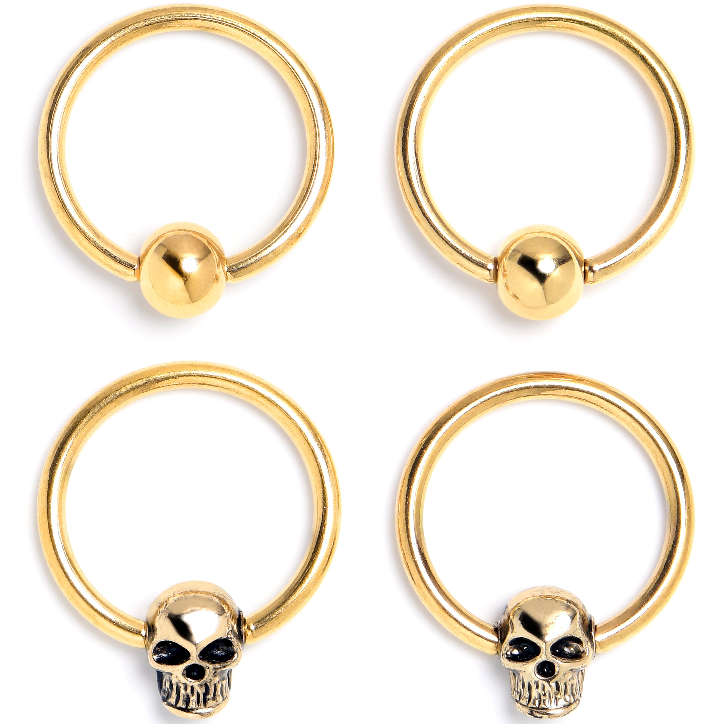 BodyCandy 16G 3/8 Gold Tone Gothic Skulls BCR Captive Ring Set of 4 — main product shot