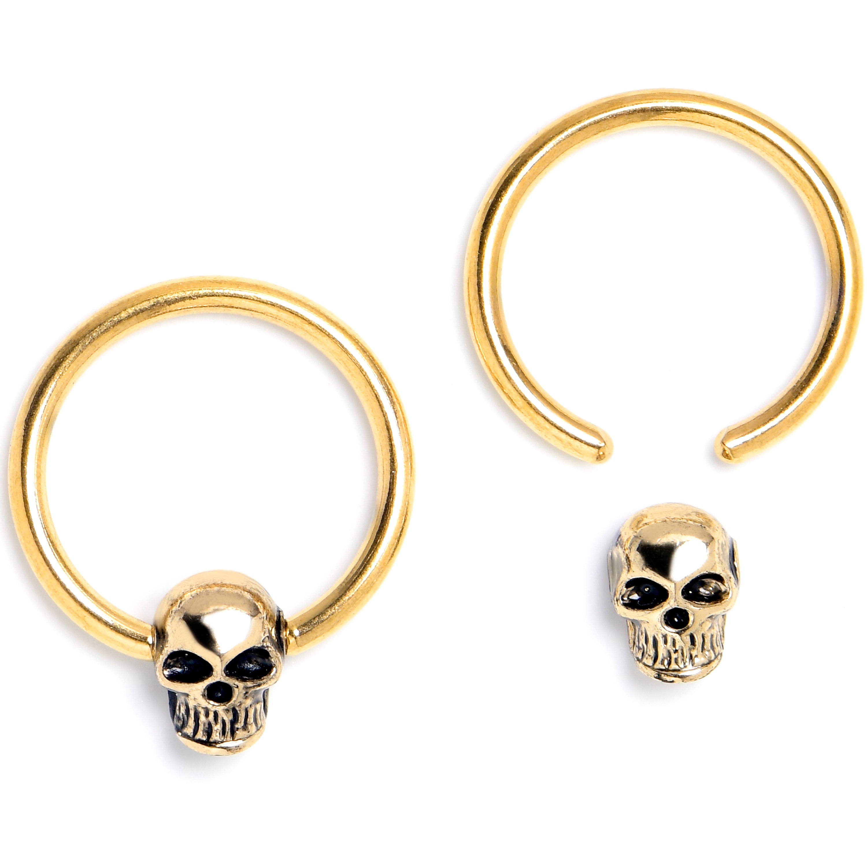 BodyCandy 16G 3/8 Gold Tone Gothic Skulls BCR Captive Ring Set of 4 — detail close-up