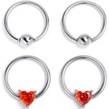 BodyCandy 16G 3/8 Red Gem Heart BCR Captive Ring Set of 4 — main product shot
