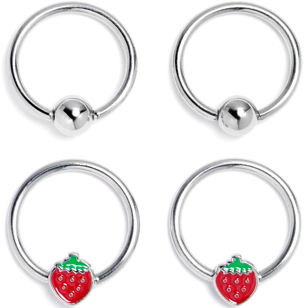 BodyCandy 16G 3/8 Strawberry Red BCR Captive Ring Set of 4 — main product shot