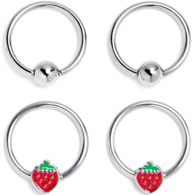 16G 3/8 Strawberry Red BCR Captive Ring Set of 4