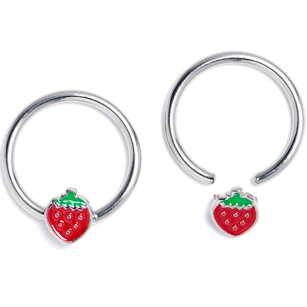 BodyCandy 16G 3/8 Strawberry Red BCR Captive Ring Set of 4 — detail close-up