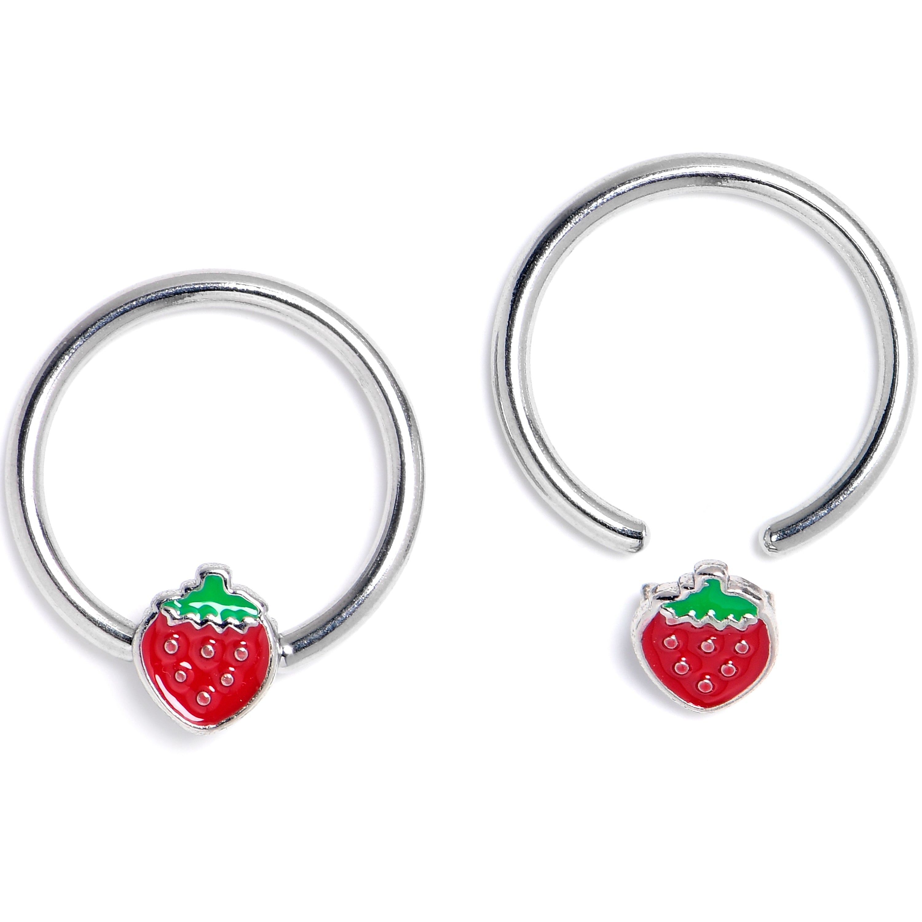 BodyCandy 16G 3/8 Strawberry Red BCR Captive Ring Set of 4 — detail close-up