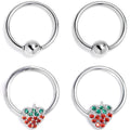 BodyCandy 16G 3/8 Red Green Gem Strawberry BCR Captive Ring Set of 4 — main product shot