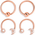 BodyCandy 16G 3/8 Clear Gem Rose Gold Tone Moon Sun Captive Horseshoe Set of 4 — main product shot