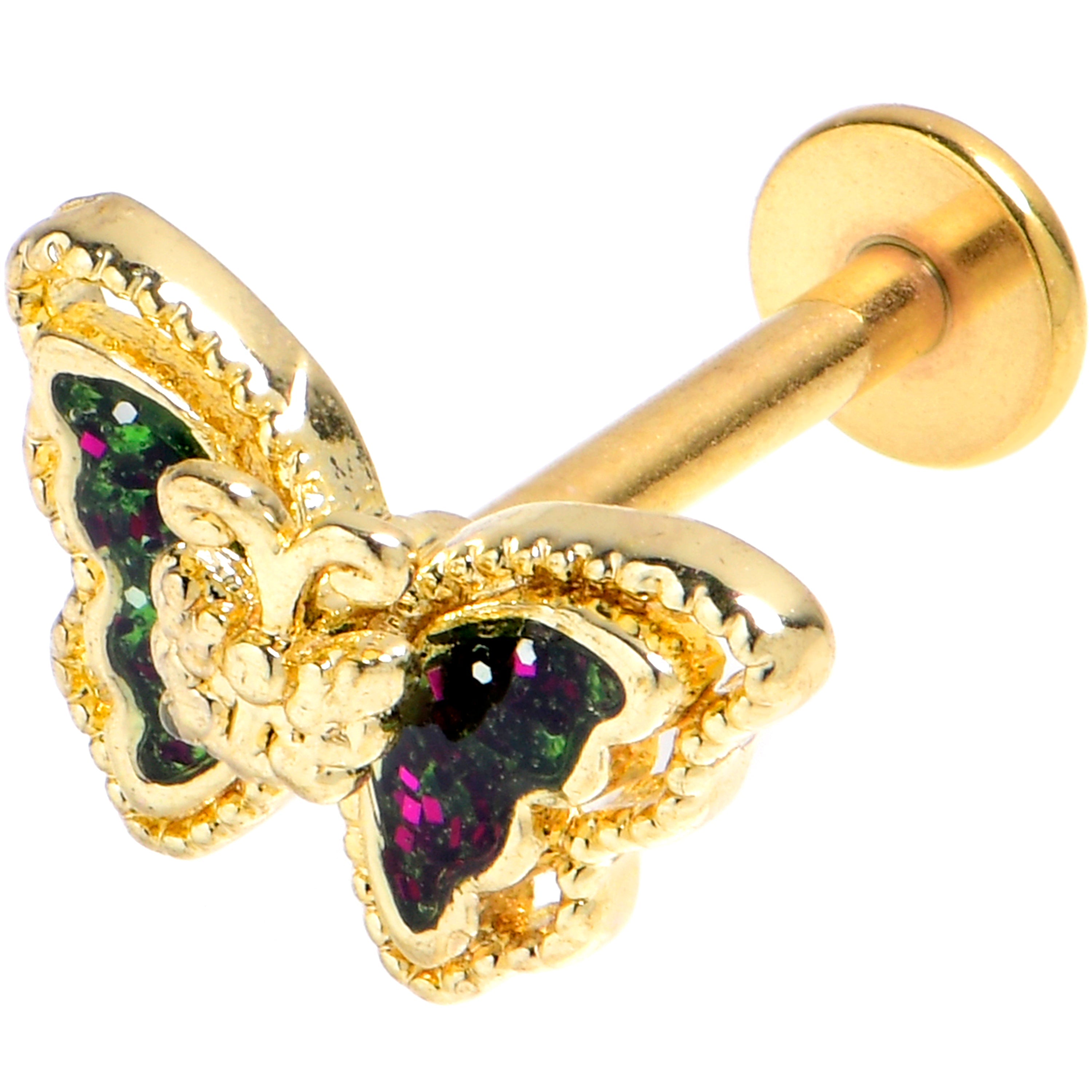 BodyCandy 16G 5/16 Vitrail Gem Gold Tone Classic Butterfly Labret Tragus — main product shot