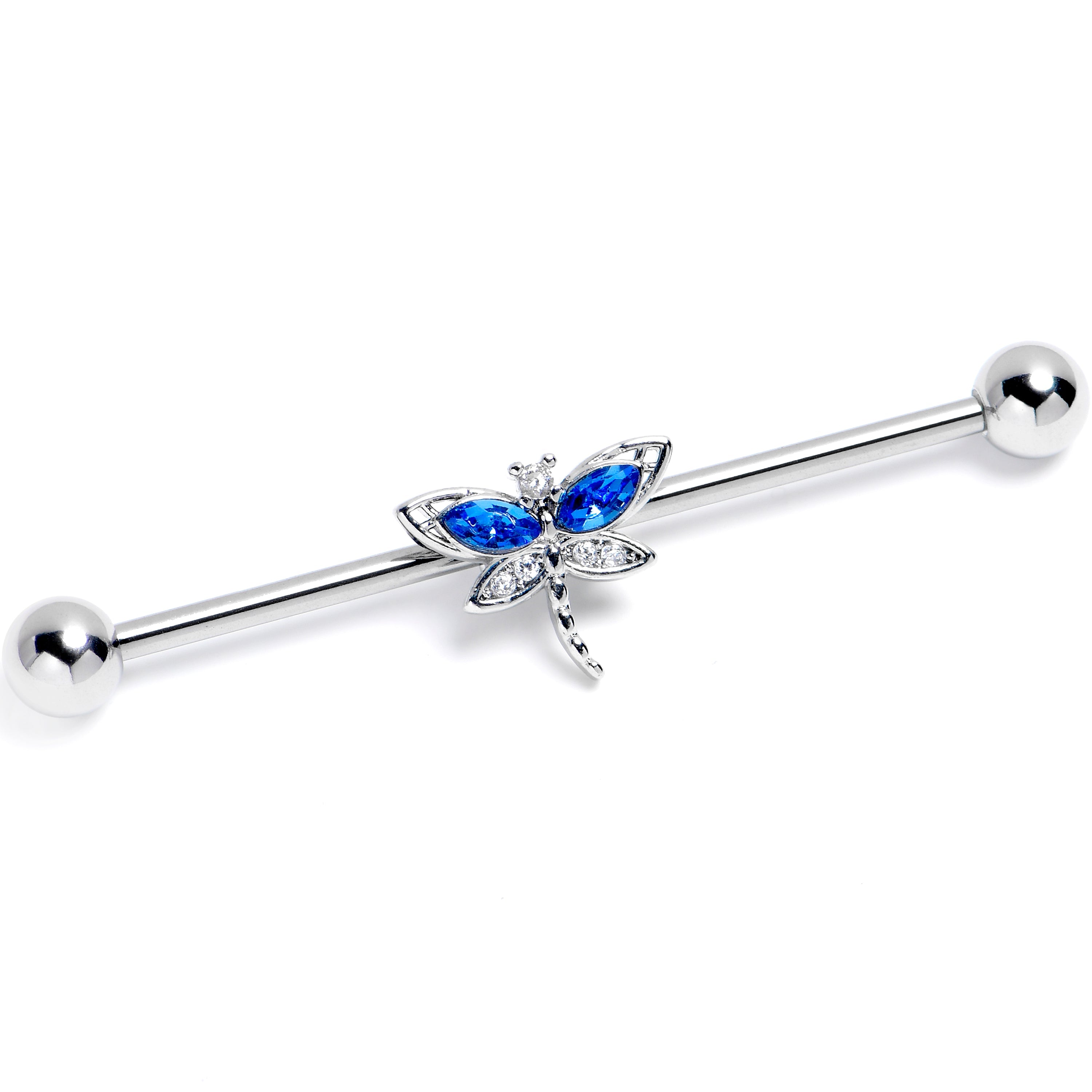 BodyCandy 14G Clear Blue CZ Gem Dragonfly Dream Industrial Barbell 38mm — main product shot