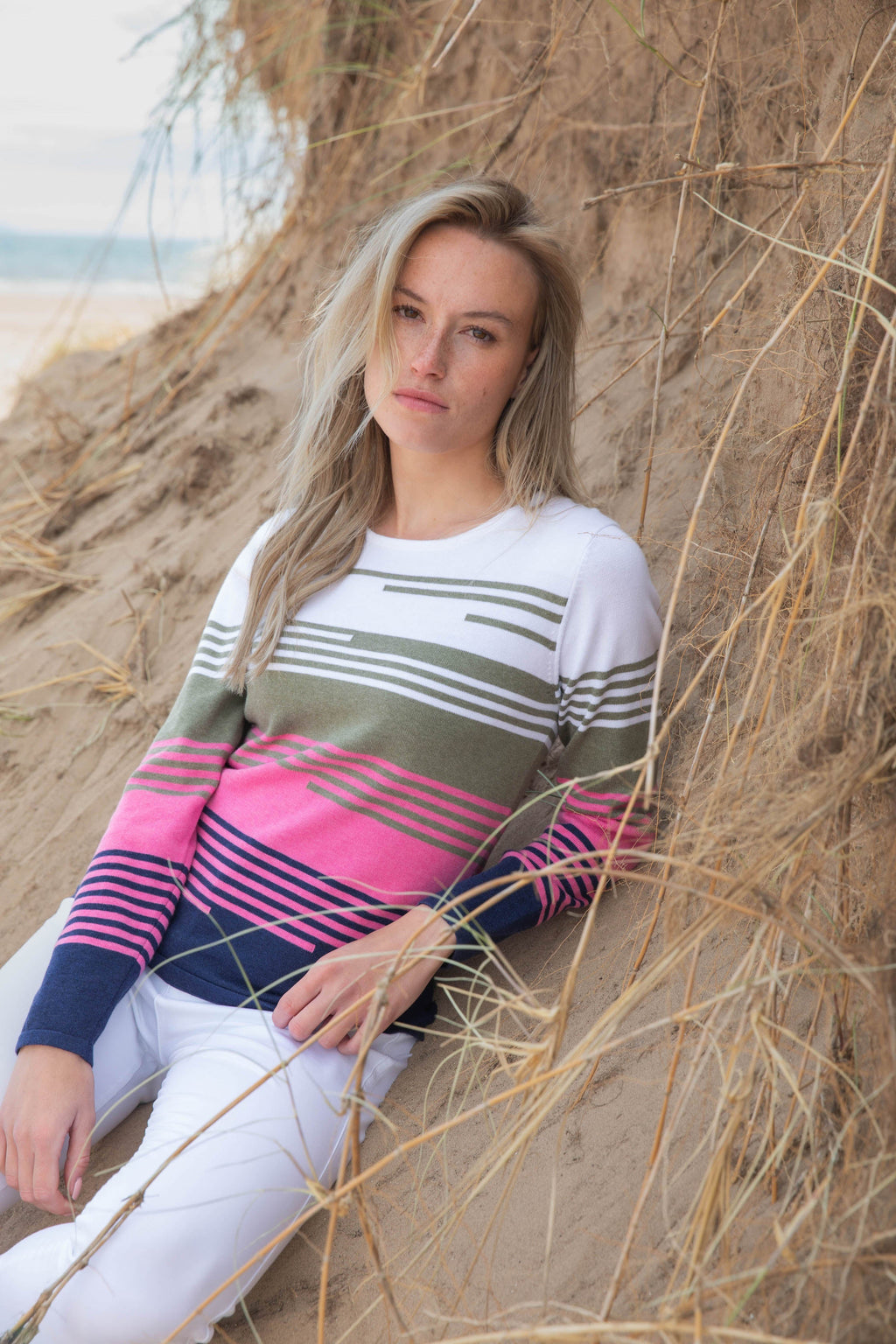 KADOU BOUTIQUE Marble Multi Color Striped Sweater — main product shot