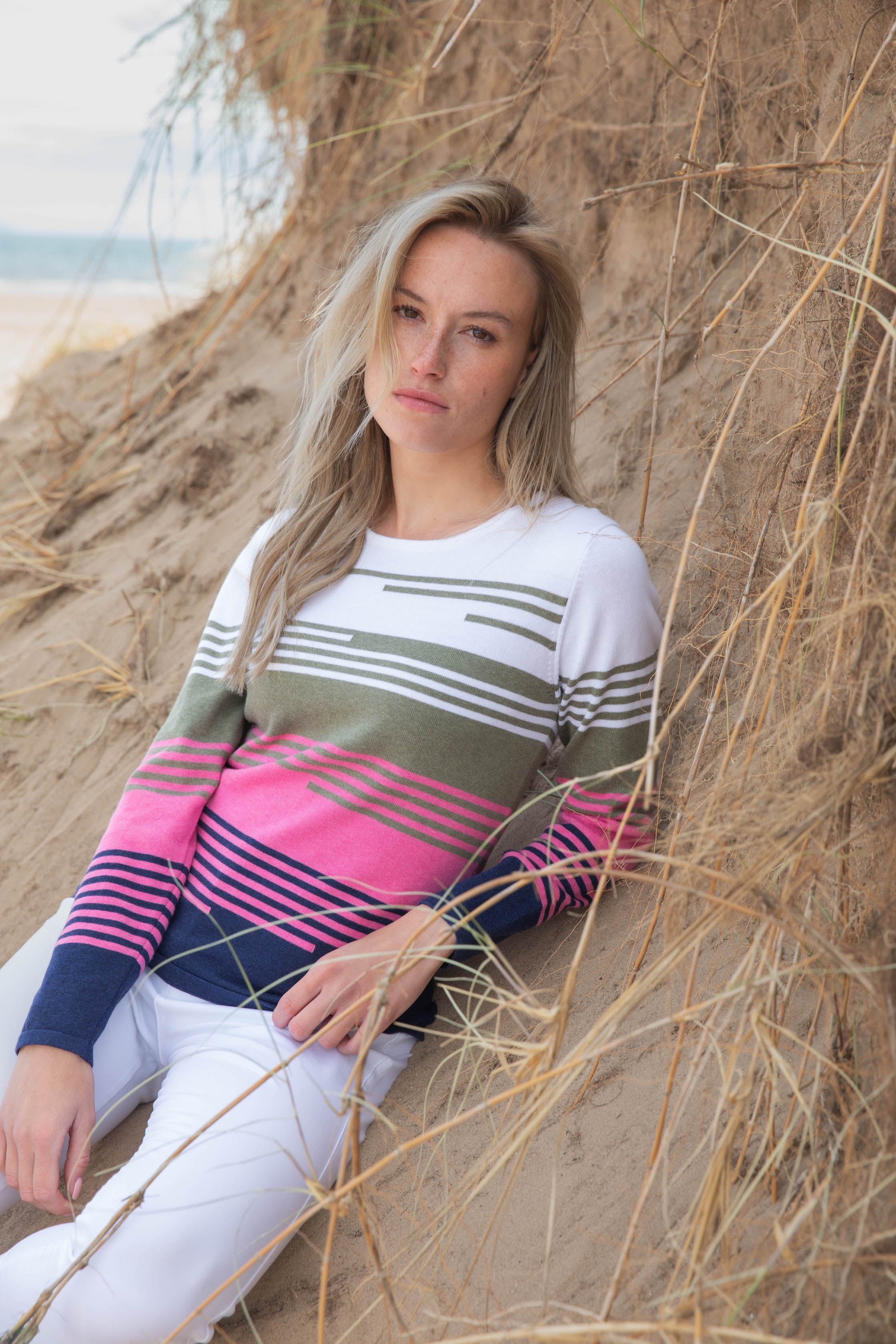 KADOU BOUTIQUE Marble Multi Color Striped Sweater — main product shot