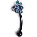 BodyCandy 16G 5/16 Clear Gem Black Peacock Green Curved Eyebrow Ring — main product shot