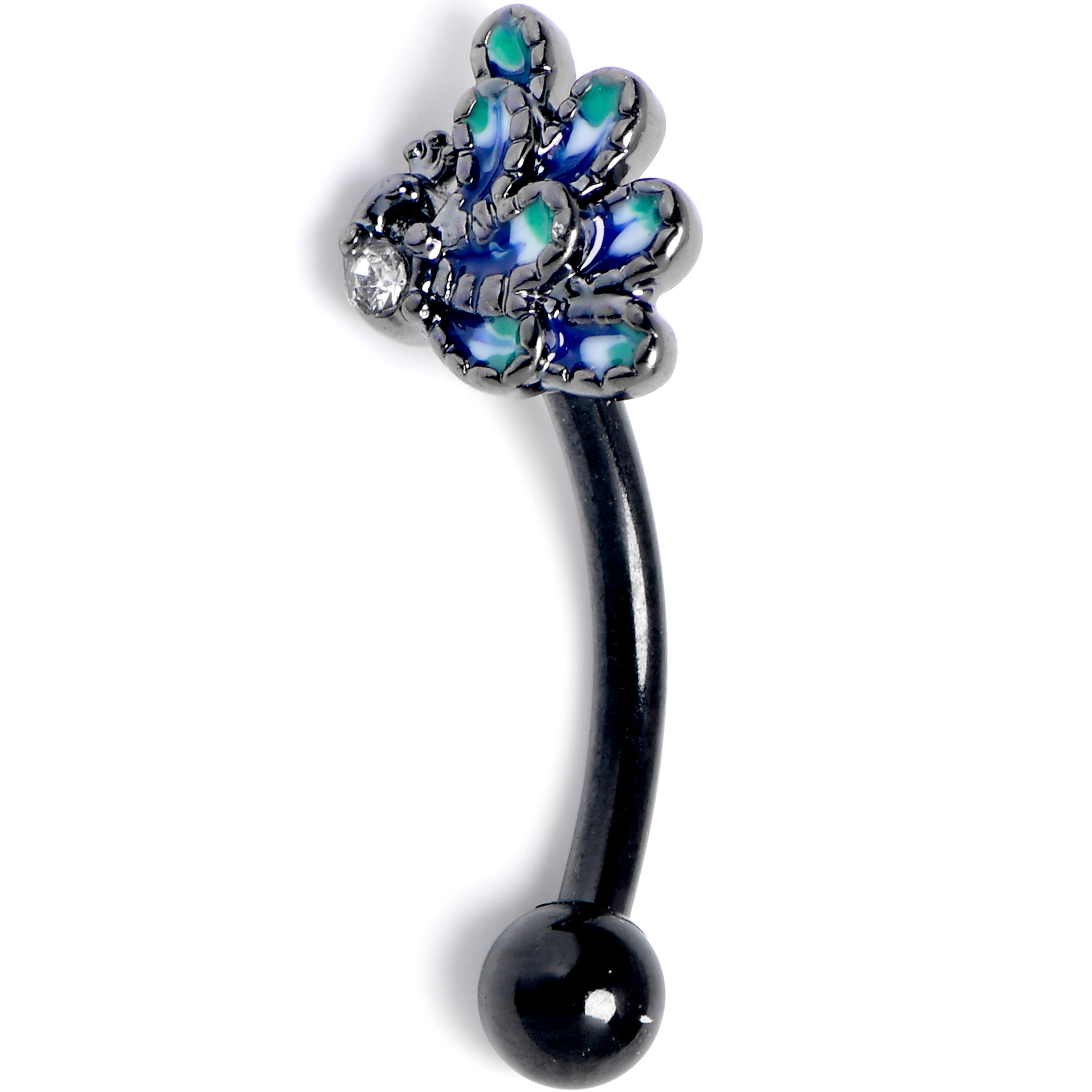 BodyCandy 16G 5/16 Clear Gem Black Peacock Green Curved Eyebrow Ring — main product shot