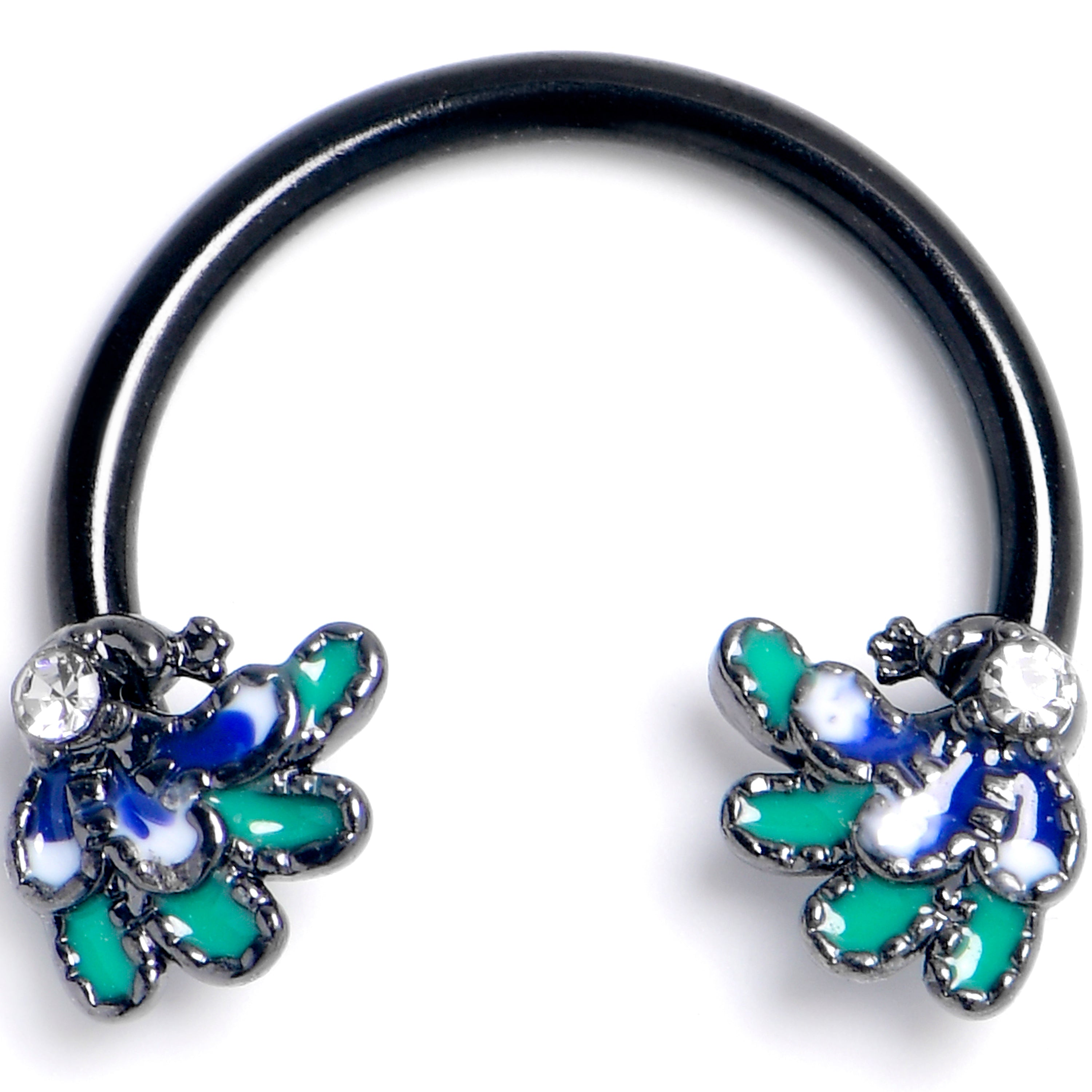 BodyCandy 16G 3/8 Clear Gem Black Peacock Green Horseshoe Circular Barbell — main product shot