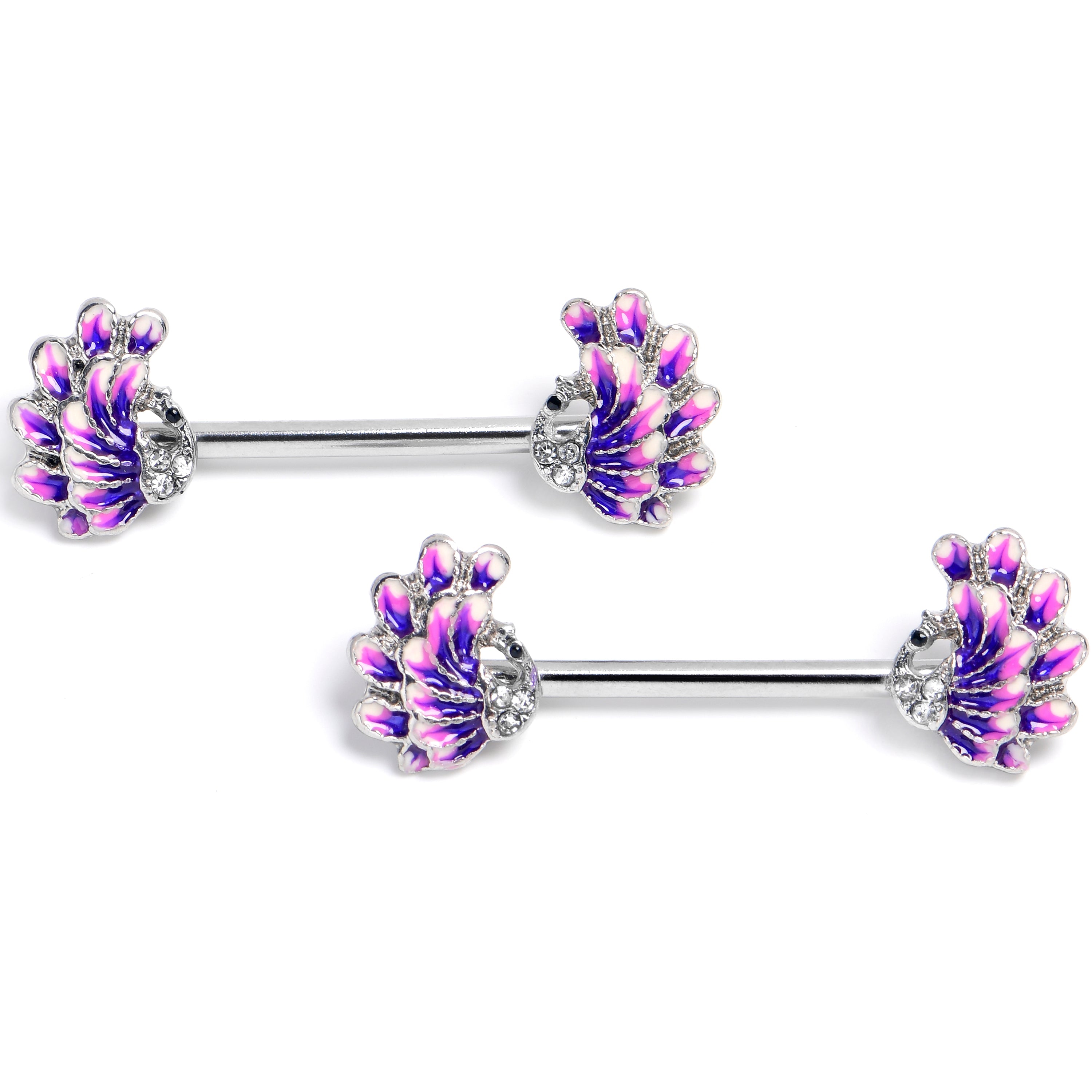 BodyCandy 14G 9/16 Clear Gem Peacock Purple Barbell Nipple Ring Set — main product shot