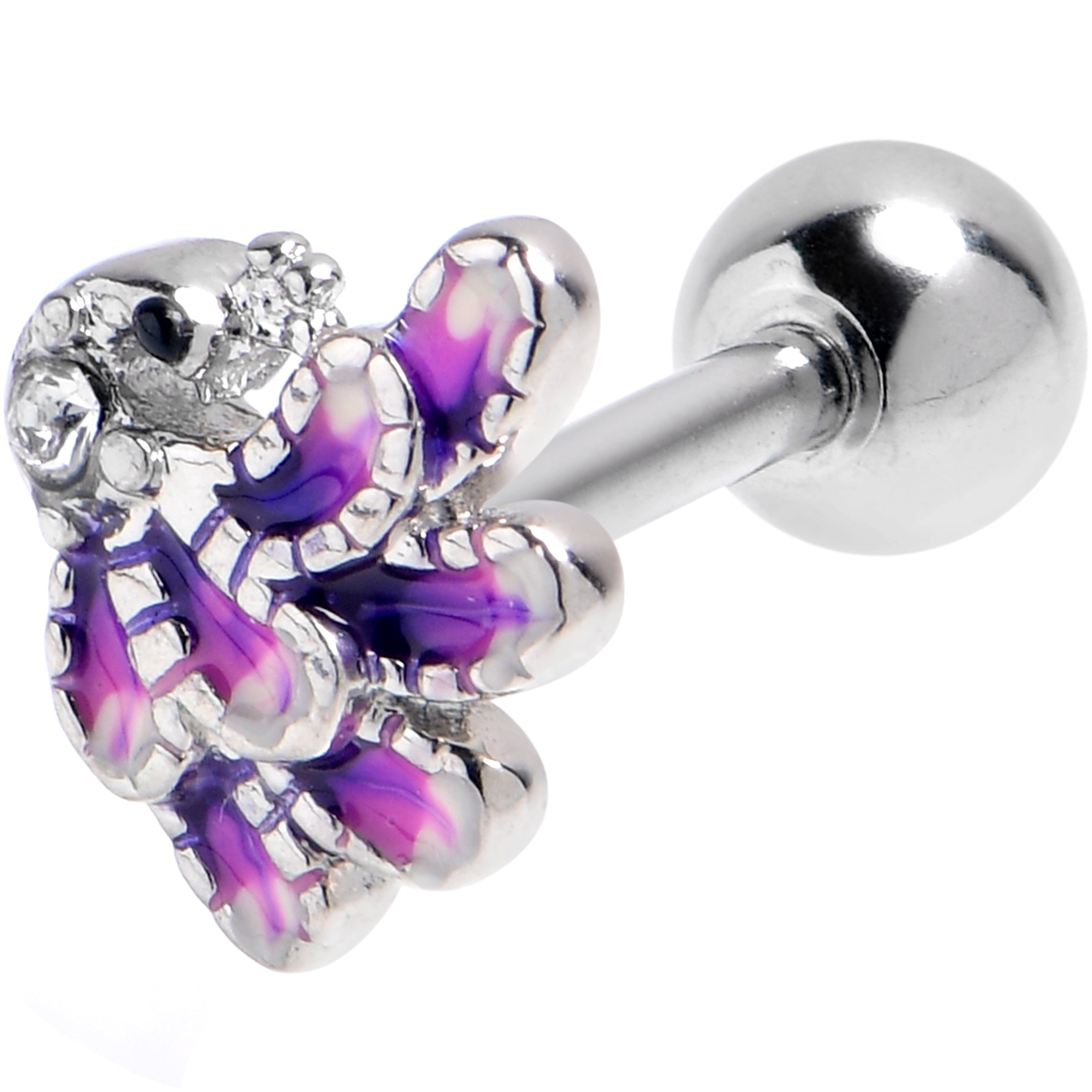BodyCandy 16G 1/4 Clear Gem Peacock Purple Cartilage Tragus Earring — main product shot