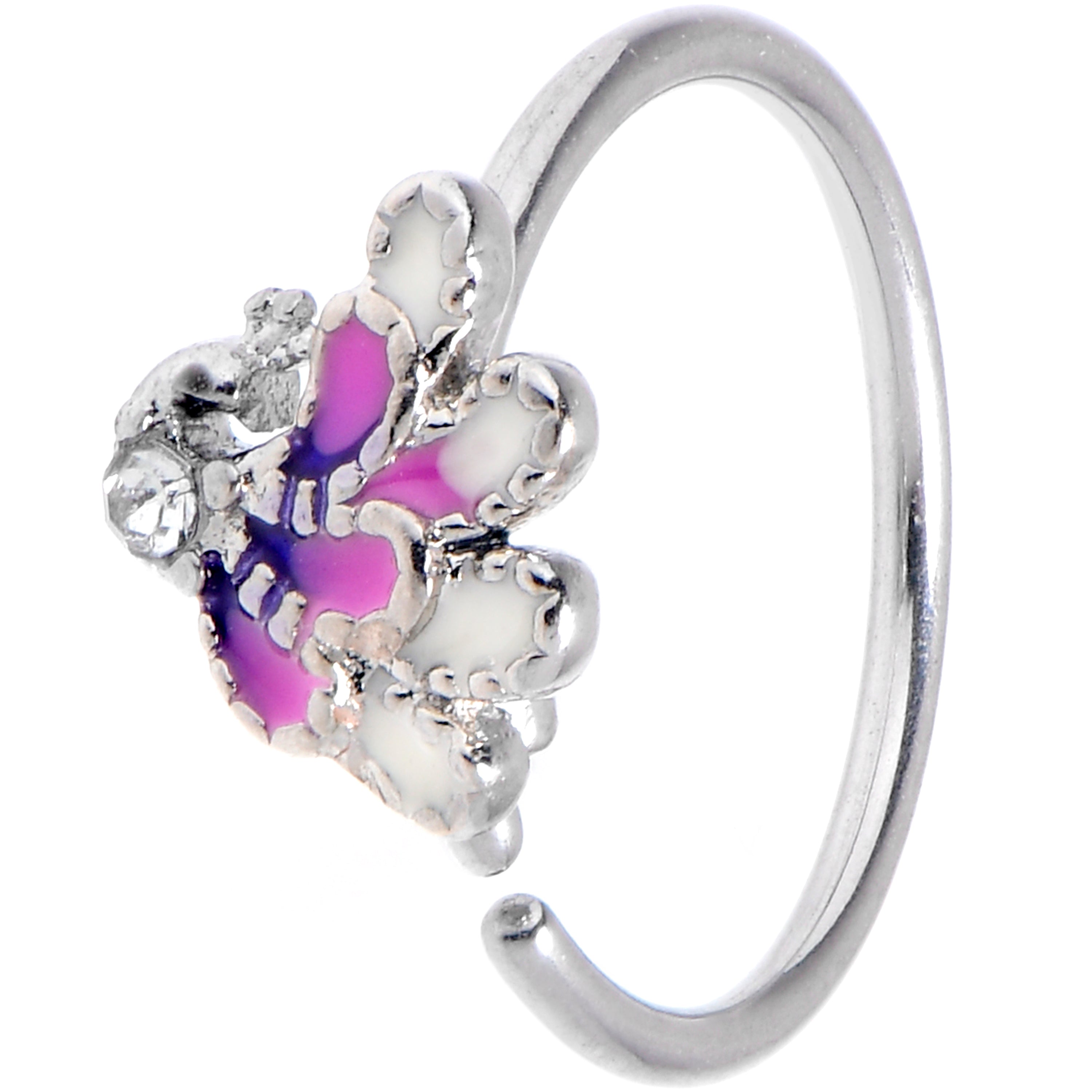 BodyCandy 20G 5/16 Clear Gem Peacock Purple Nose Hoop — main product shot