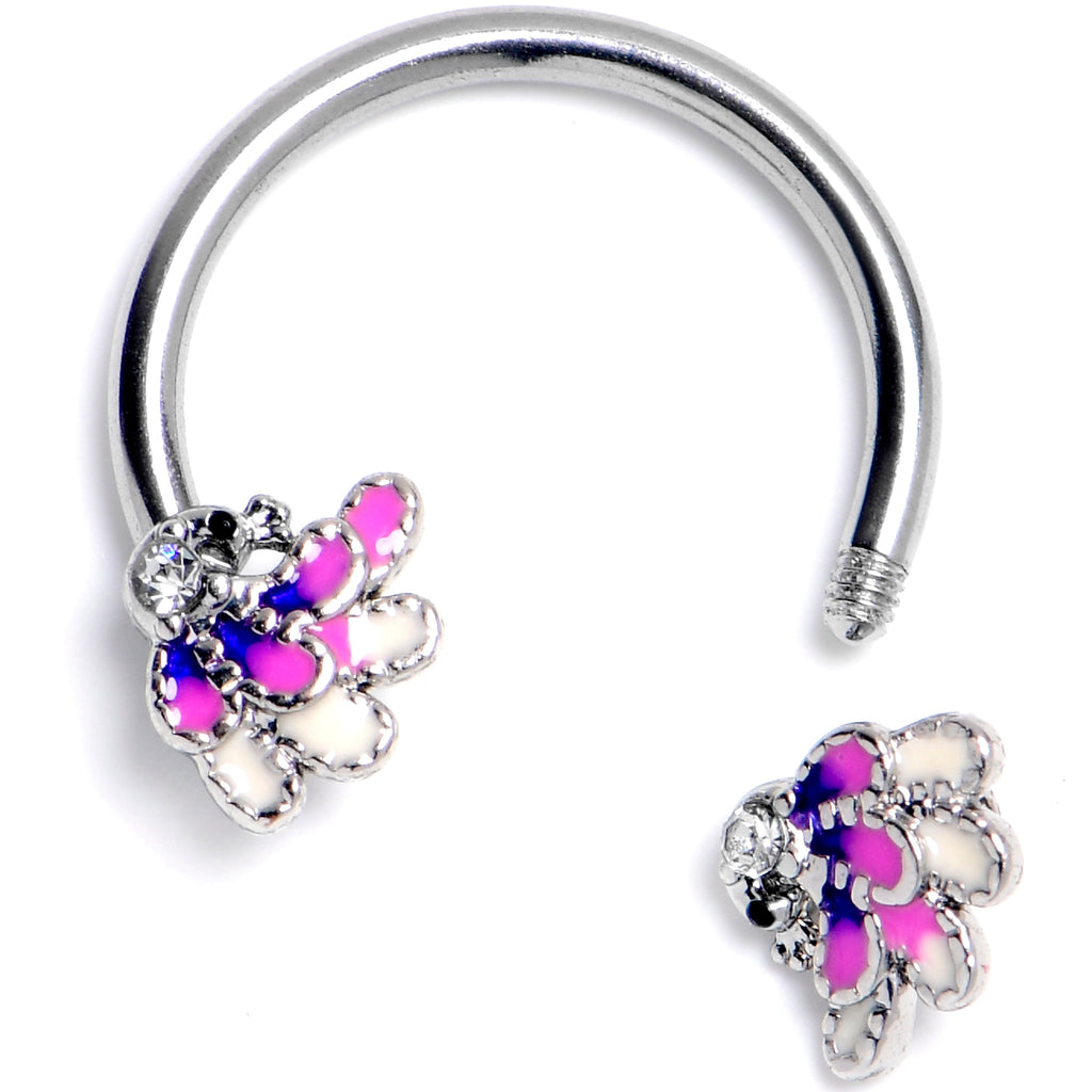 BodyCandy 16G 3/8 Clear Gem Peacock Purple Horseshoe Circular Barbell — detail close-up