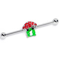 BodyCandy 14G Happy Mushroom Green Red Industrial Barbell 38mm — main product shot