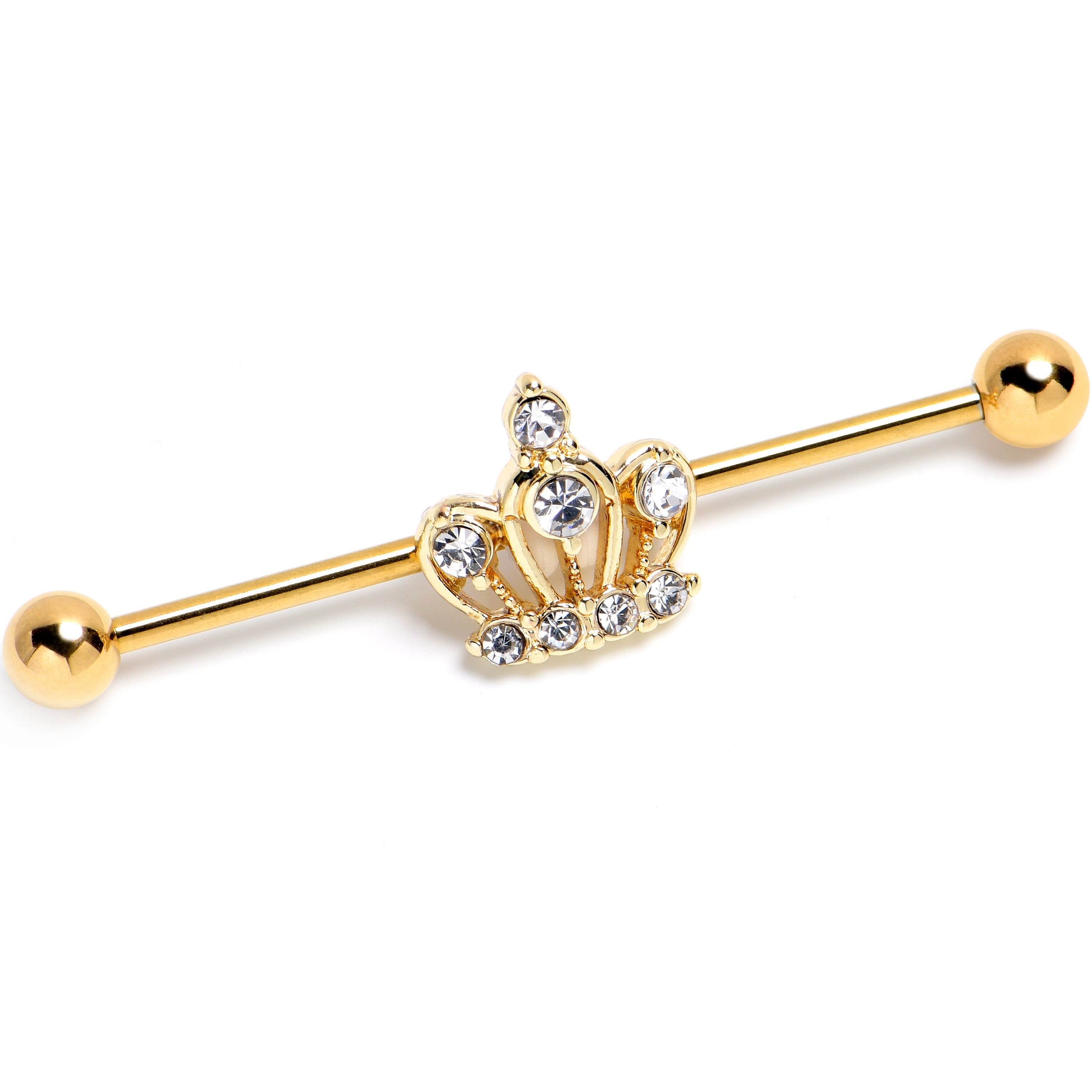 BodyCandy 14G Clear CZ Gem Gold Tone Epic Crown Industrial Barbell 38mm — main product shot