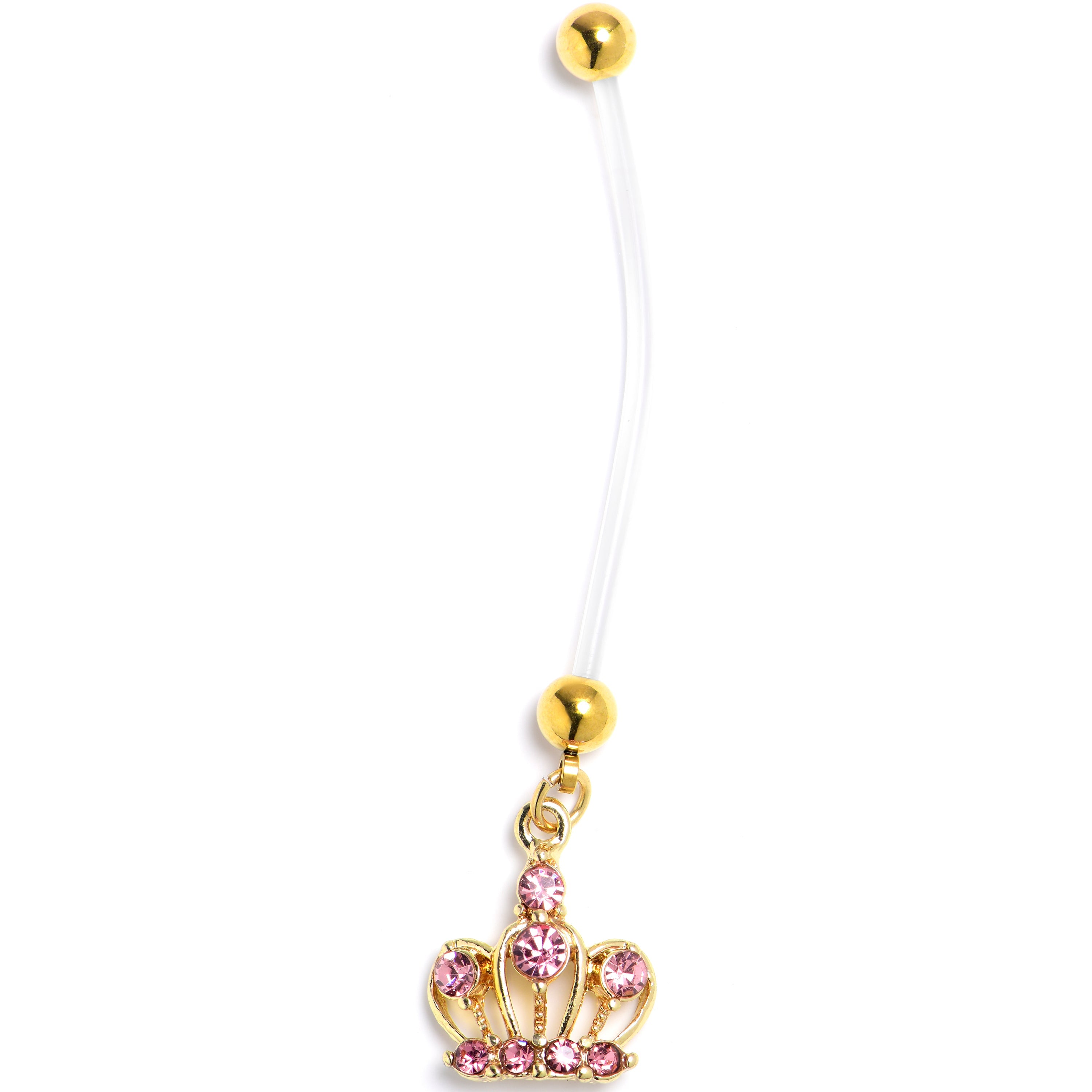 BodyCandy Pink CZ Gem Bioplast PTFE Epic Crown Dangle Pregnancy Belly Ring — main product shot