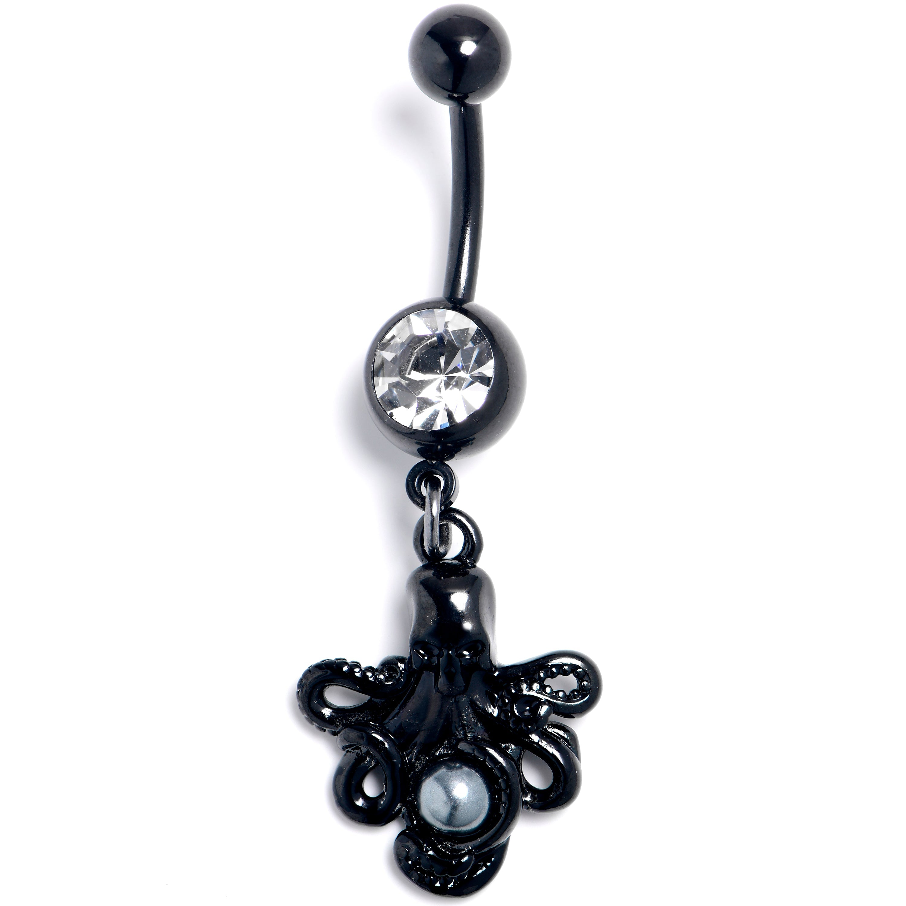 BodyCandy Clear Gem Black Faux Peal Treasure Octopus Dangle Belly Ring — main product shot