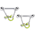 BodyCandy 14G 9/16 Green Gem Glitter Dragonfly Dangle Nipple Ring Set — main product shot