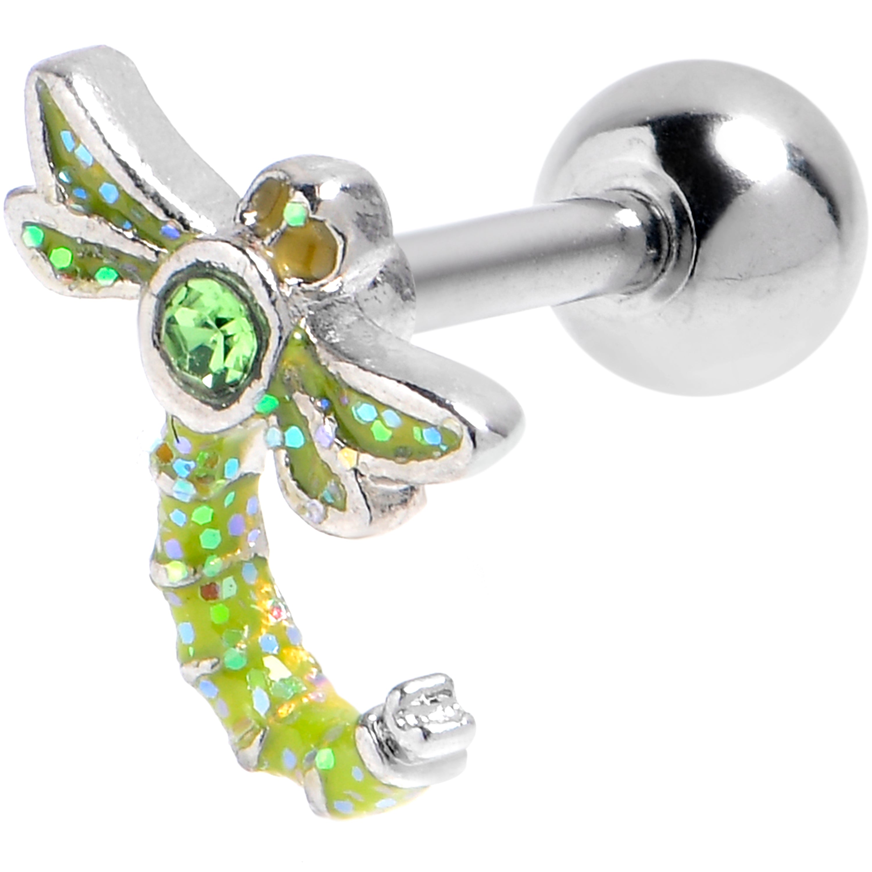 BodyCandy 16G 1/4 Green Gem Glitter Dragonfly Cartilage Tragus Earring — main product shot