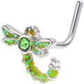 BodyCandy 20G 7mm Green Gem Glitter Dragonfly L Shape Nose Ring — main product shot