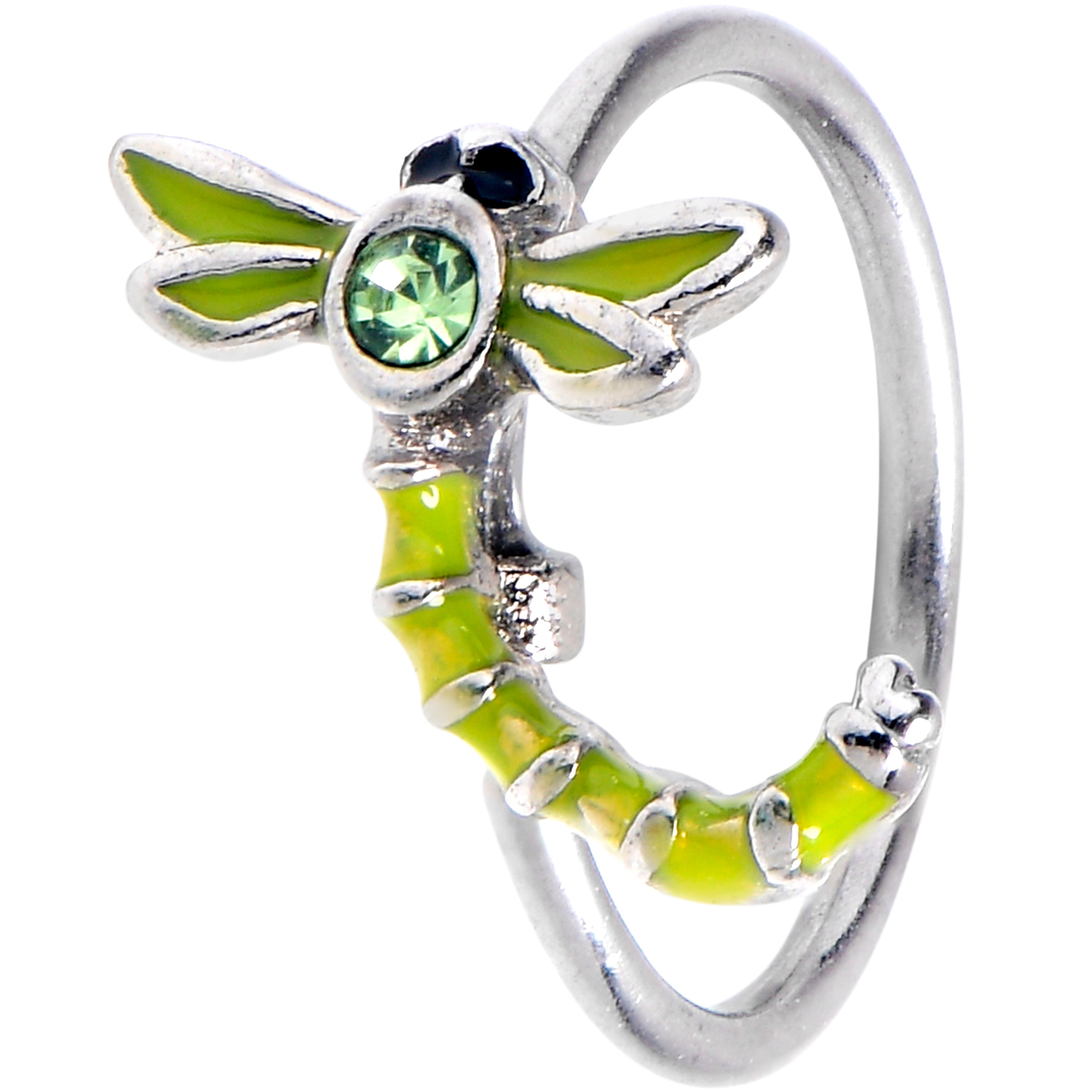 BodyCandy 20G 5/16 Green Gem Dragonfly Green Nose Hoop — main product shot