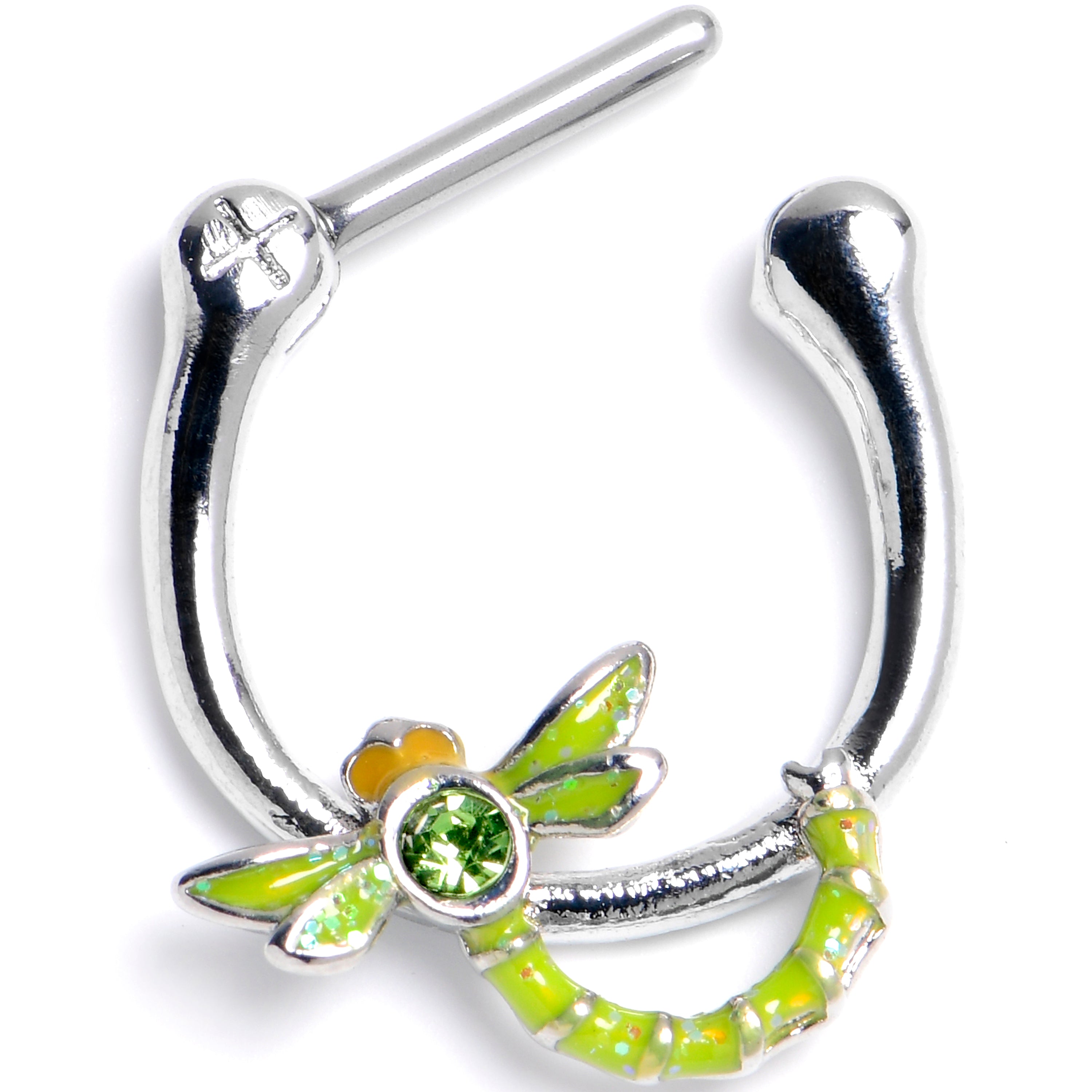 BodyCandy 16G 5/15 Green Gem Dragonfly Green Cartilage Clicker — main product shot