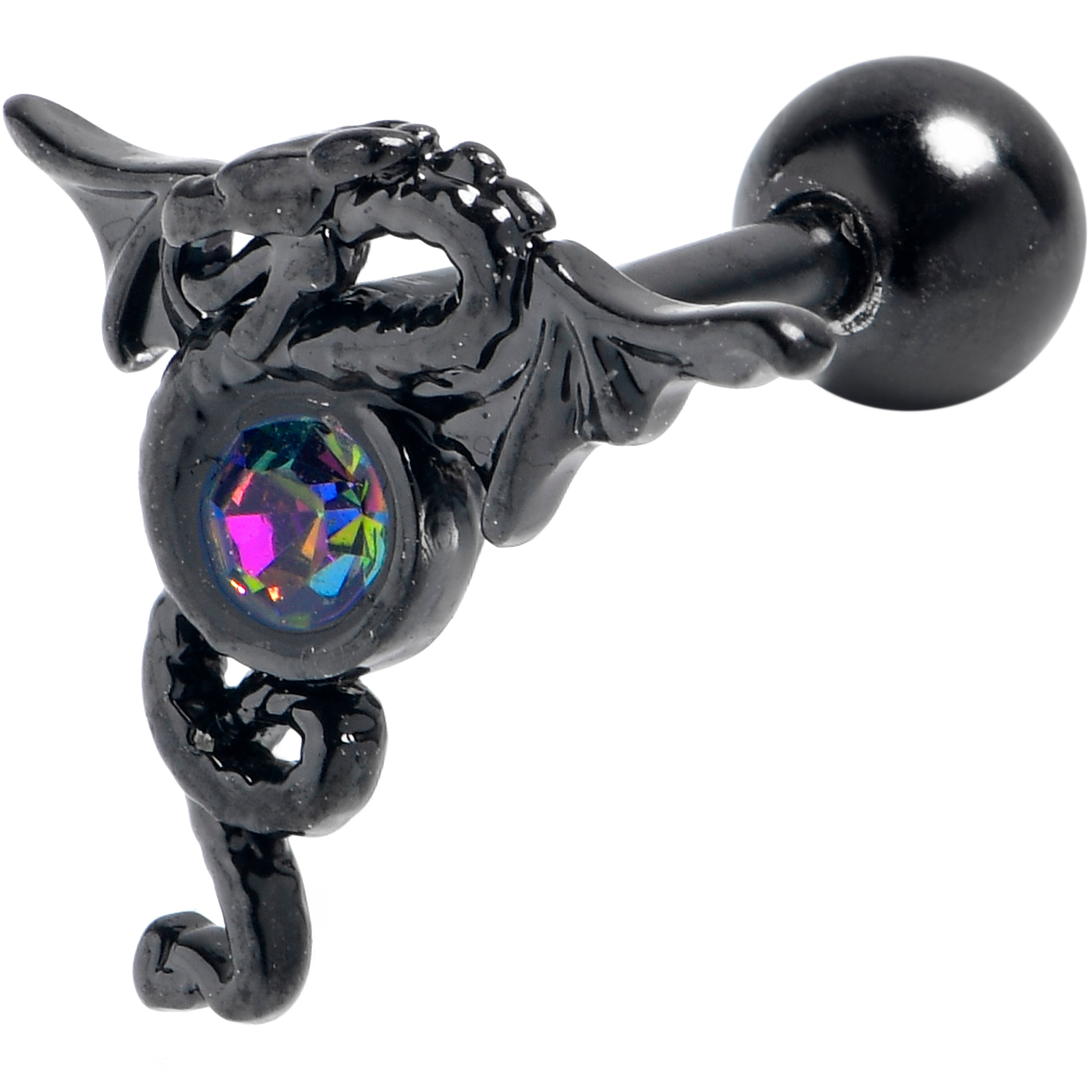 BodyCandy 16G 1/4 Purple Tourmaline Black Majestic Dragon Cartilage Earring — main product shot