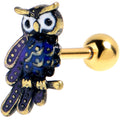 BodyCandy 16G 1/4 Gold Tone Regal Owl Blue Cartilage Tragus Earring — main product shot