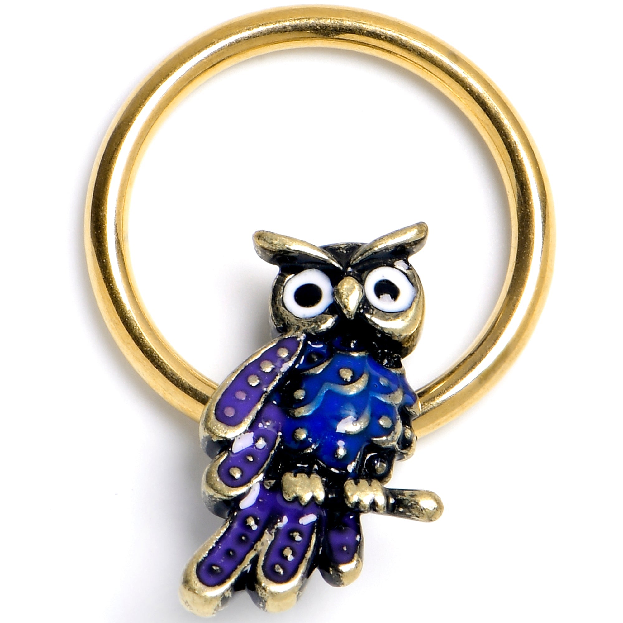 BodyCandy 16G 3/8 Gold Tone Regal Owl BCR Captive Ring — main product shot